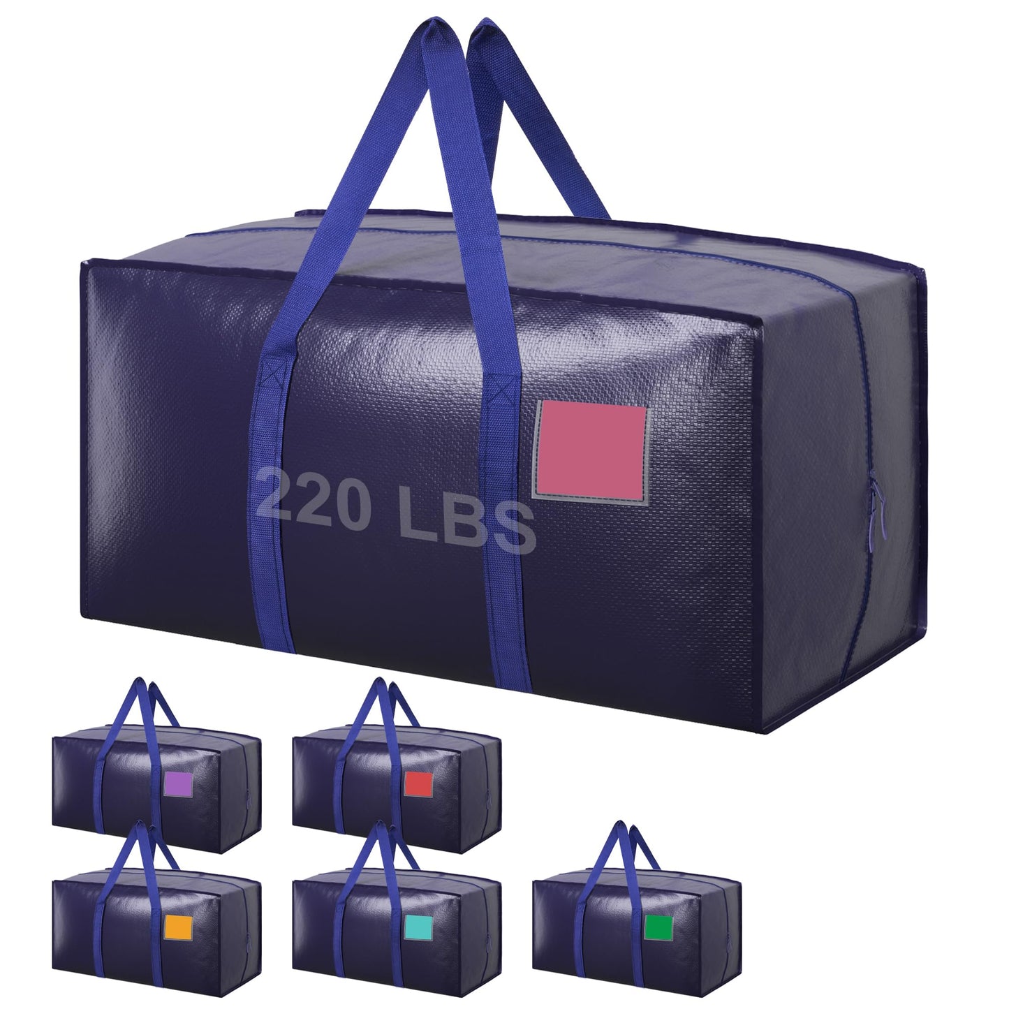 RMOHRO 6 Pack Moving Bags Heavy Duty 210GSM with Full-Open Side Zipper, 93L 220lbs Waterproof Foldable Storage Totes for College Dorm Move-In, Moving Boxes Alternative & Home Organization, Blue