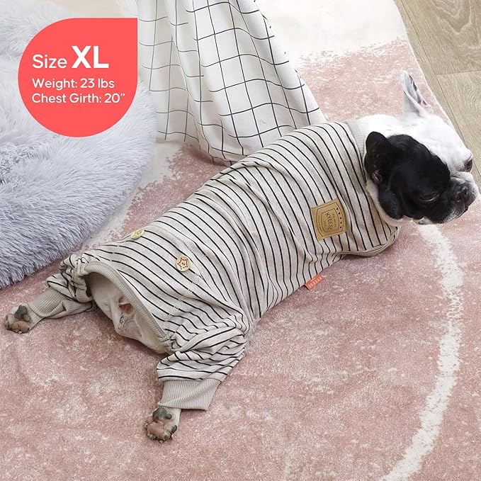 KYEESE Dog Pajamas Soft Striped Pet Jumpsuit Lightweight Doggie Jammies 4 Legs Dog Clothes Stretchable Pajamas Breathable Cozy Outfit Comfortable Onesie for Small Dogs,Ivory Brown Striped, Large
