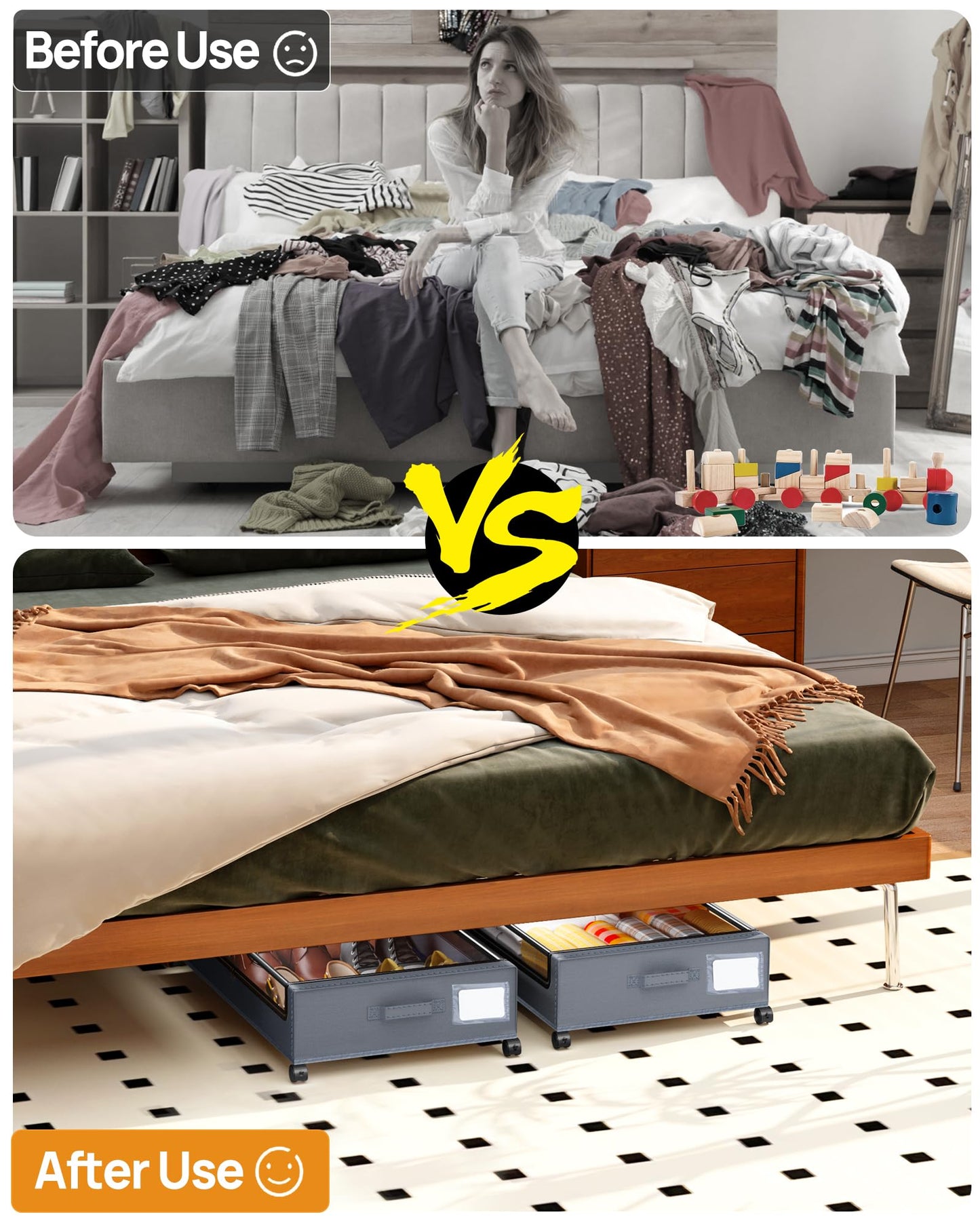 YEEBONIX Under Bed Storage with Wheels, Square Under Bed Storage Containers, 60L Under The Bed Storage Bins, Rolling Metal Drawer for Clothes, Blankets, Shoes...