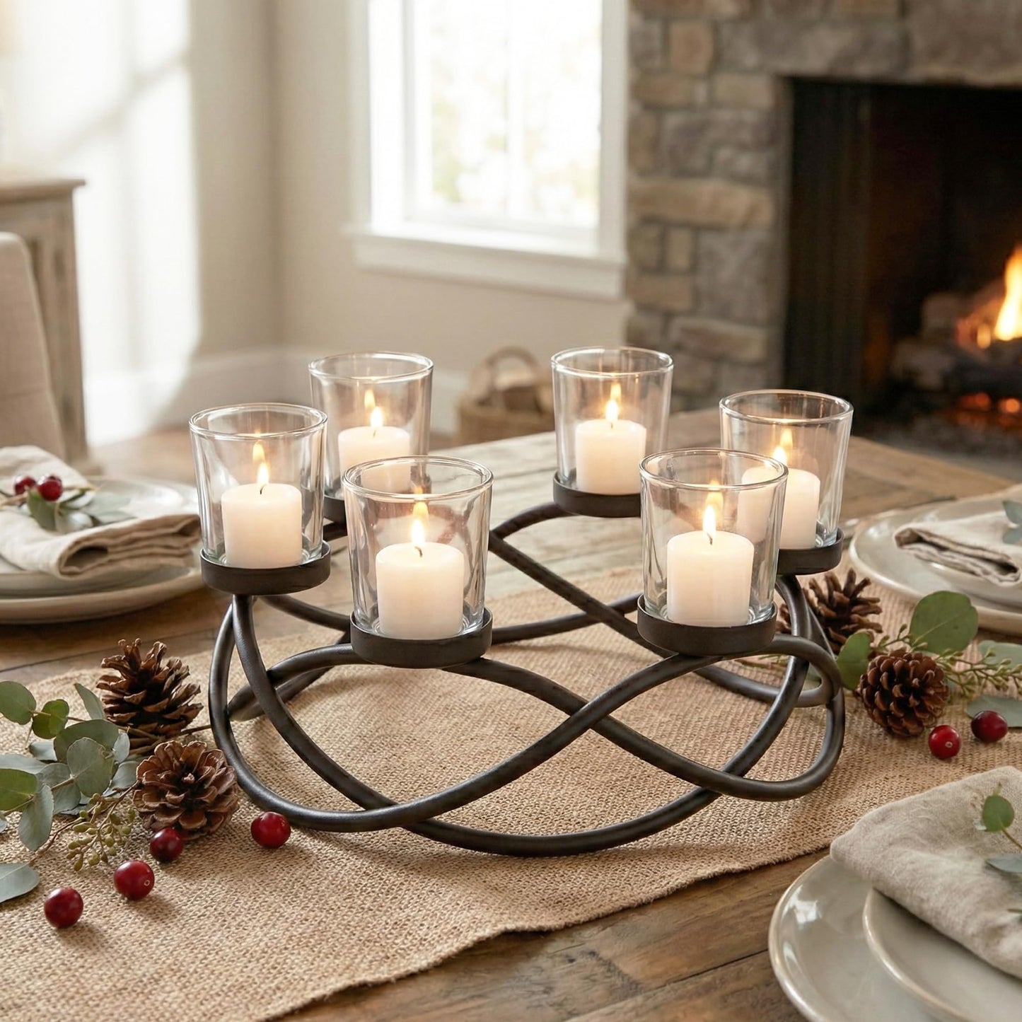 Seraphic Centerpieces for Tables, Votive Candle Holder, 6-Cup, Black/Clear