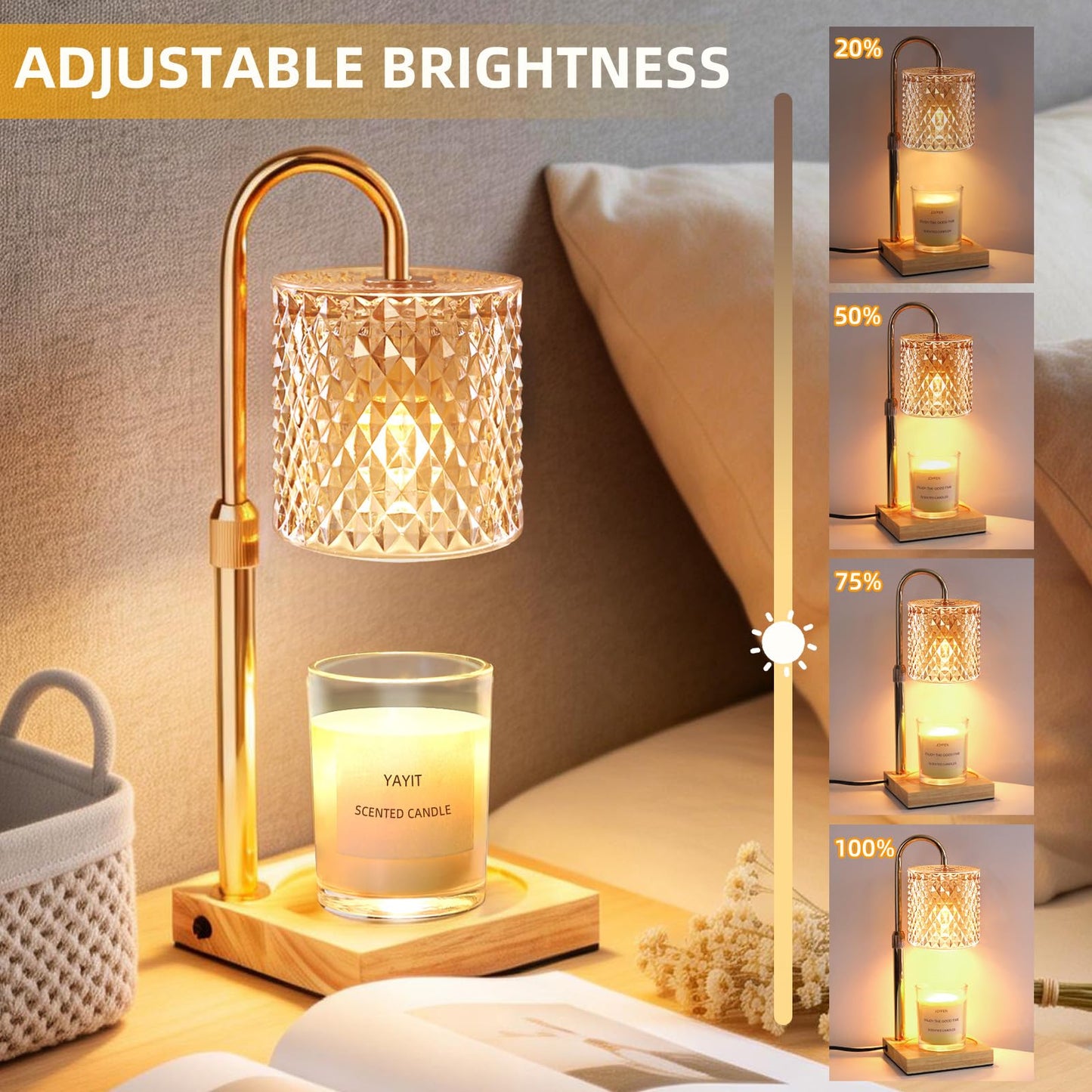 YAYIT Candle Warmer Lamp with Timer Dimmer Adjustable Height, Candle Warmer with 2 Bulbs for Jar Candles, Home Decor, for Women Birthday