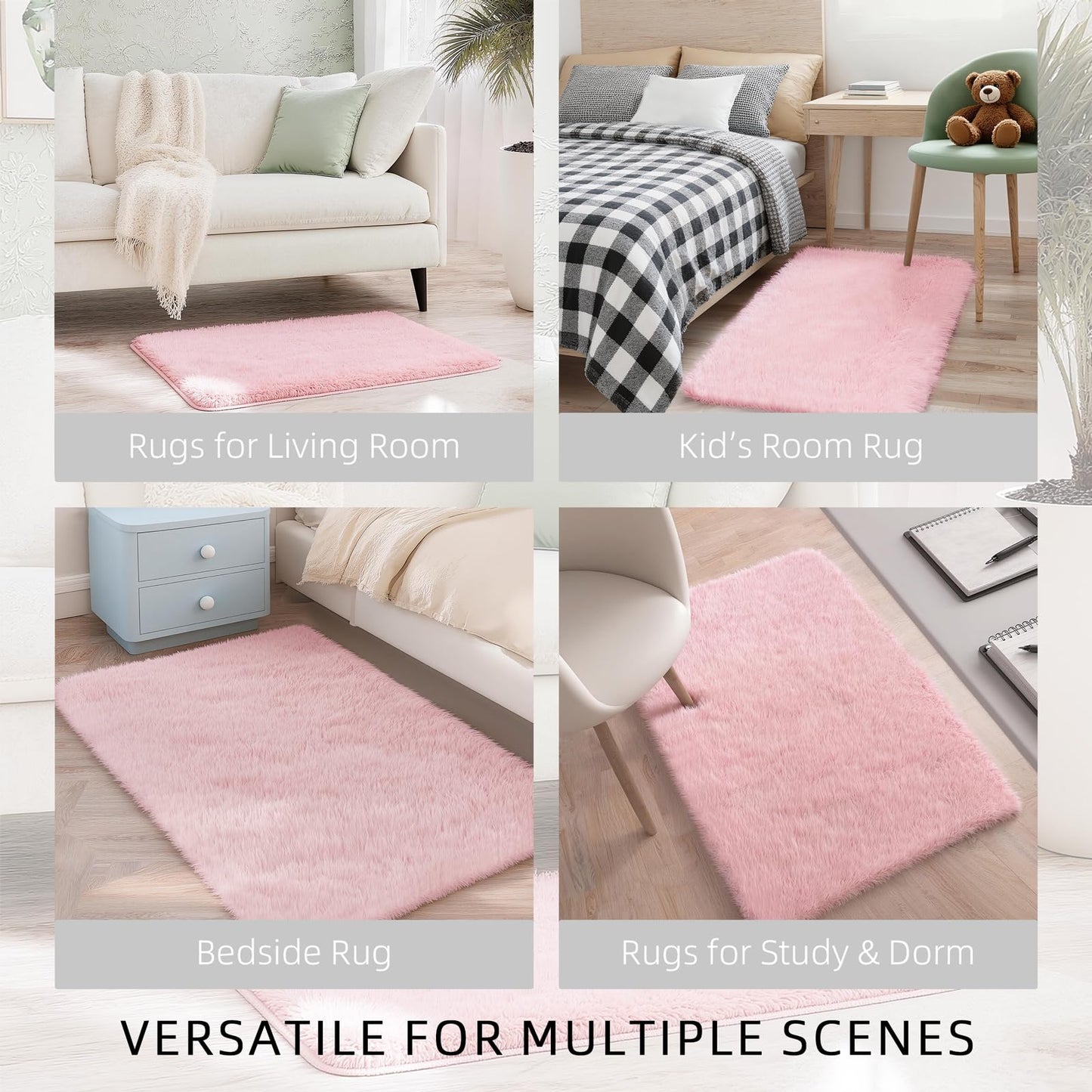 MATIIUI Shag Pink Small Rug 2x3 Area Rugs for Bedroom Dorm Bedside Living Room, Non-Slip Ultra Fluffy Soft Area Rugs for Entry, Kids Room, Study, Office, Playroom, Modern Small Carpet Décor