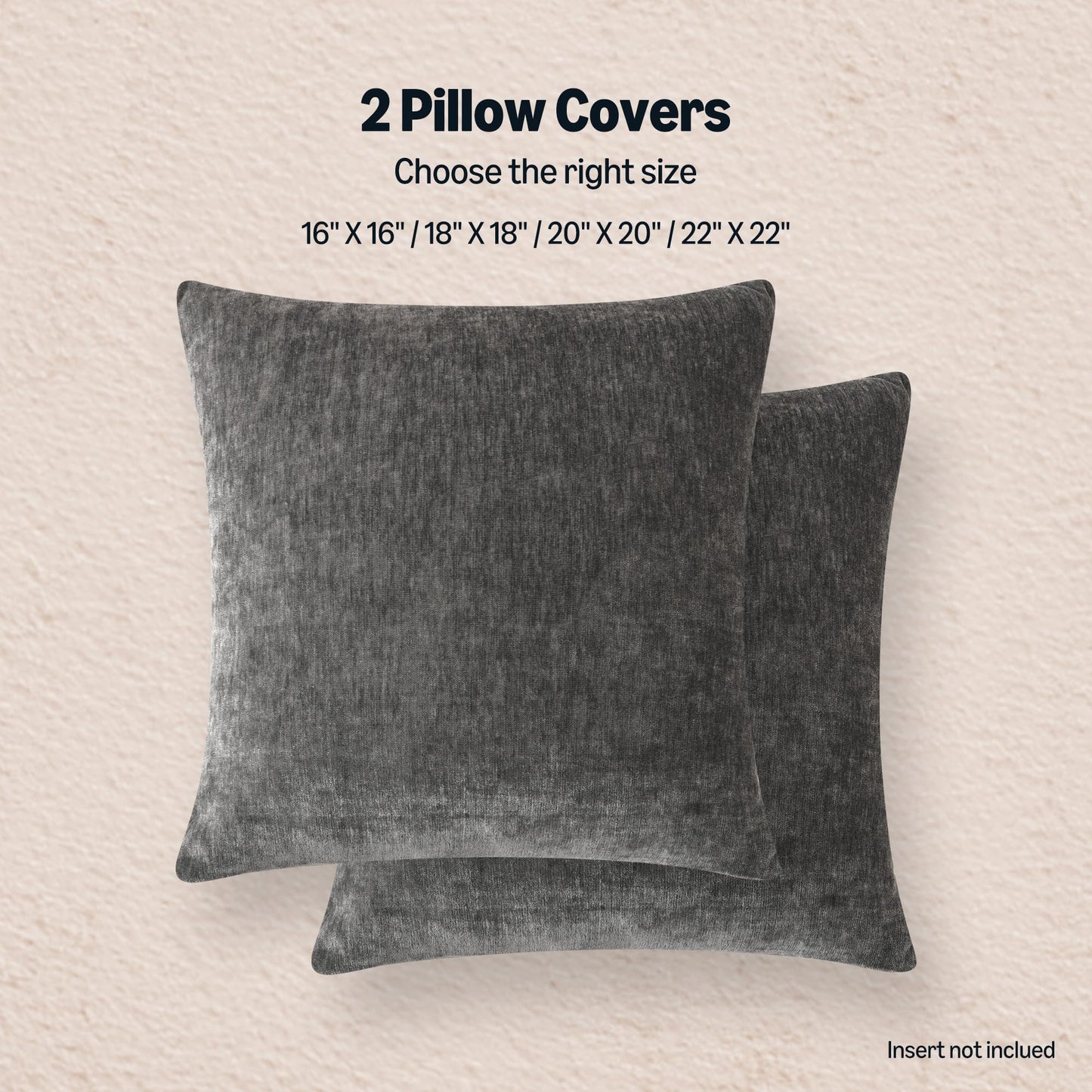 Amazon Basics Chenille Throw Pillow Covers, Home Decor Cushion Cover for Bedroom Living Room Couch Bed, 20" W × 20" L, Dark Gray