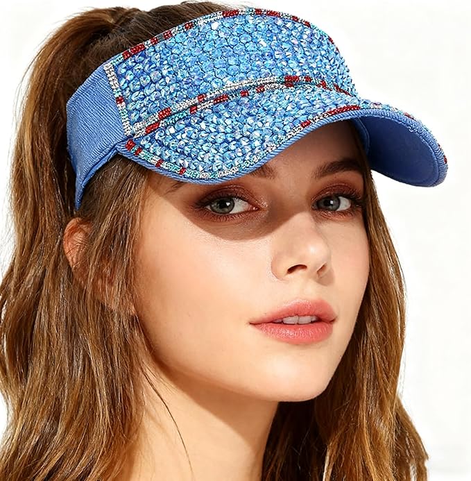 Bling Shiny Rhinestone Sports Sun Visor Hat for Women Summer Adjustable Breathable Beach Visor Caps Running Golf Sun Hat