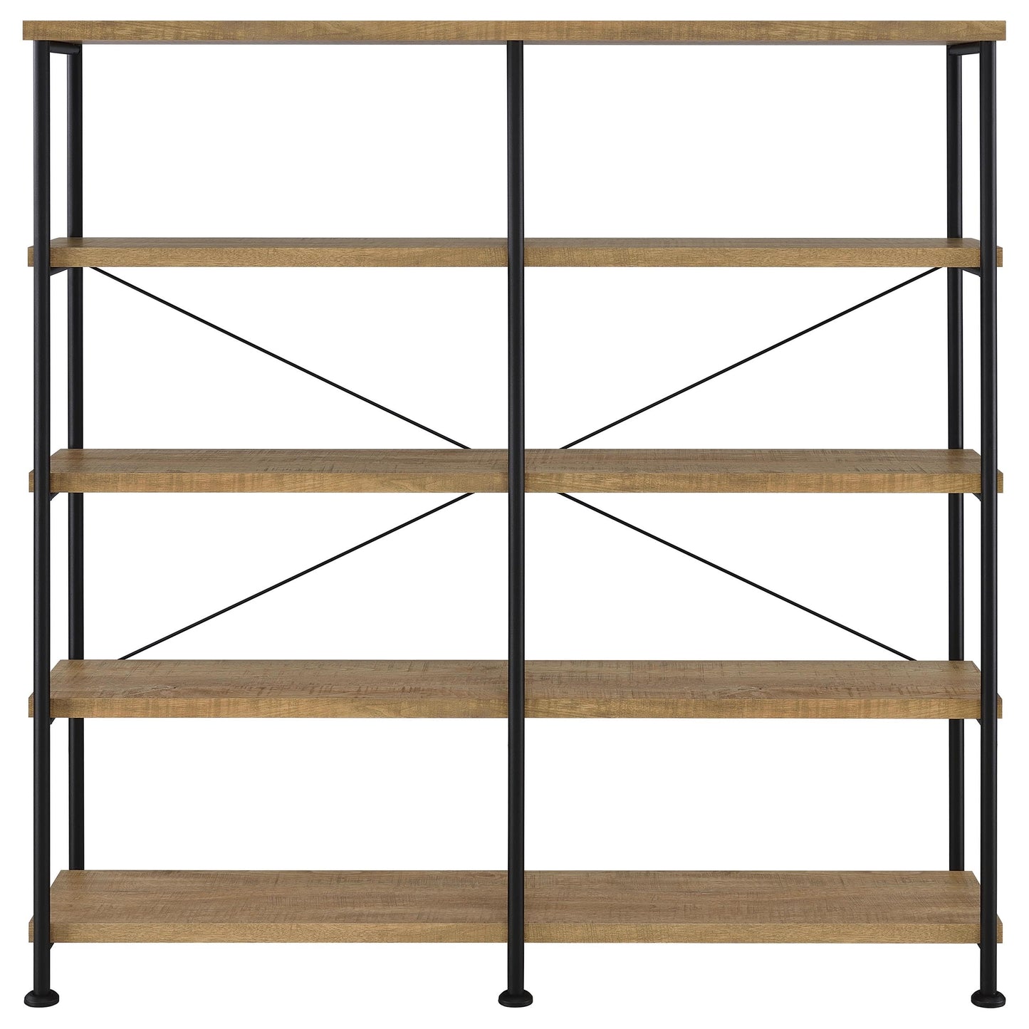Coaster Home Furnishings - Analiese - Wood and Metal - 4-Tier Double Bookshelf with Open Shelves, X-Back Bracing, and Rectangular Frame - Home Office - 63-Inch - Mango - 801853