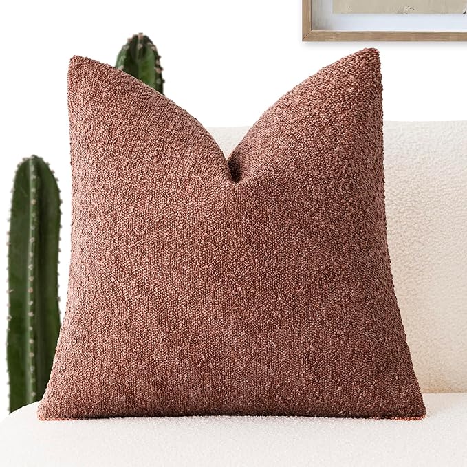Foindtower Decorative Textured Boucle Throw Pillow Covers Accent Solid Pillow Cases Neutral Soft Cozy Couch Cushion Case for Chair Sofa Bedroom Living Room Home Decor 24x24 Inch,1PC,Orange Rust Red