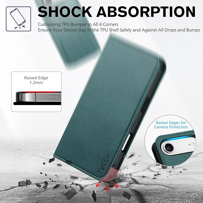 TUCCH Wallet Case for iPhone Air (6.5-Inch) 2025, 3 Credit Card Slot | RFID Blocking | Stand | PU Leather | Shockproof TPU Interior Shell | Protective Flip Folio Cover | Teal Blue