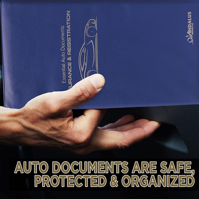 Andalus Auto Registration & Insurance Card Holder Pack of 2, Waterproof Essential Car Registration Holder with Hook & Velcro Closure, Perfect for Every Vehicles Glove Boxes (Blue - 9.5" x 5.15")
