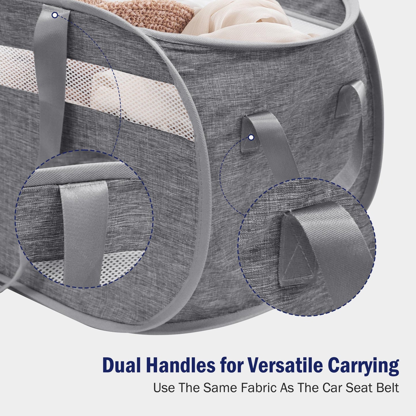 Collapsible Laundry Baskets, Foldable Tear Proof Pop Up Hamper with Reinforced Carry Handles, Durable Laundry Hamper for Home, Laundry, Bathroom, Dorm or Travel (Grey)