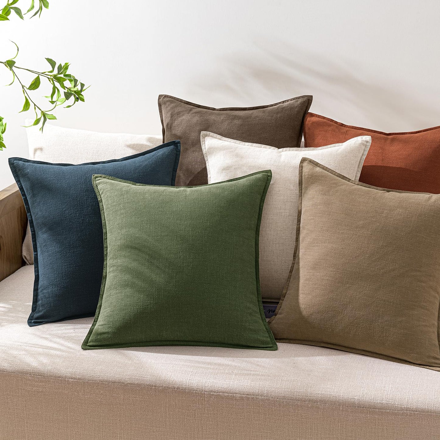 Woaboy 20x20 Inch Set of 2 Decorative Linen Solid Throw Pillow Covers Boho Accent Farmhouse Couch Pillowcases Modern Netural Home Decor for Couch Sofa Living Room Bed,Light Brown