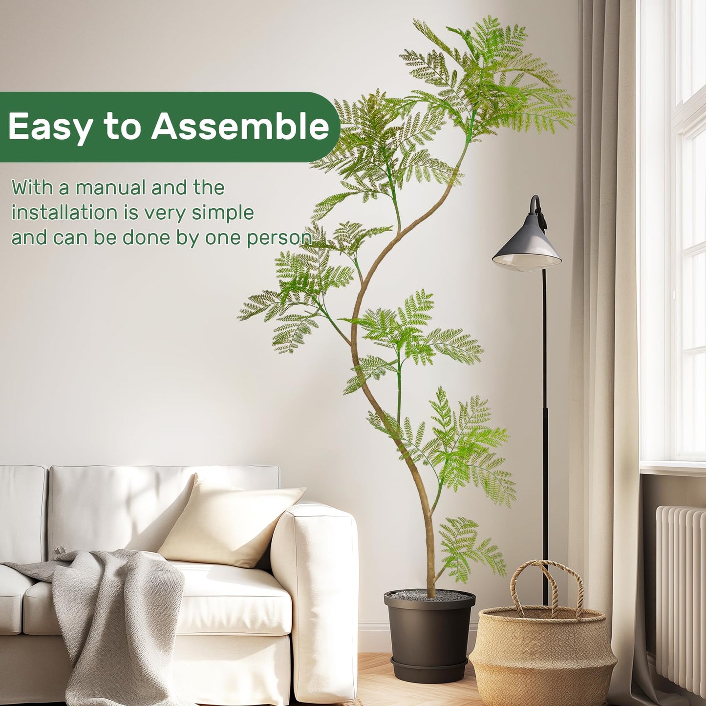 Bailikang 7.9FT Artificial Tree Fake Jacaranda Tree,Faux Tall Tree Lifelike Green Leaves Large Plants Indoor Fake Trees for Home Decor