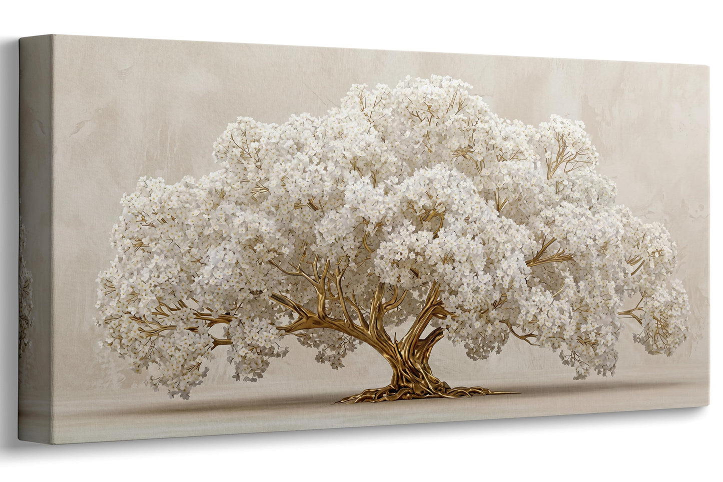 Anpeer Large Tree of Life Canvas Wall Art, Gold and White Big Tree Painting Picture Wall Decor, Neutral Beige Botanical Floral Print Artwork, for Office Living Room Dining Bedroom Home Decoration