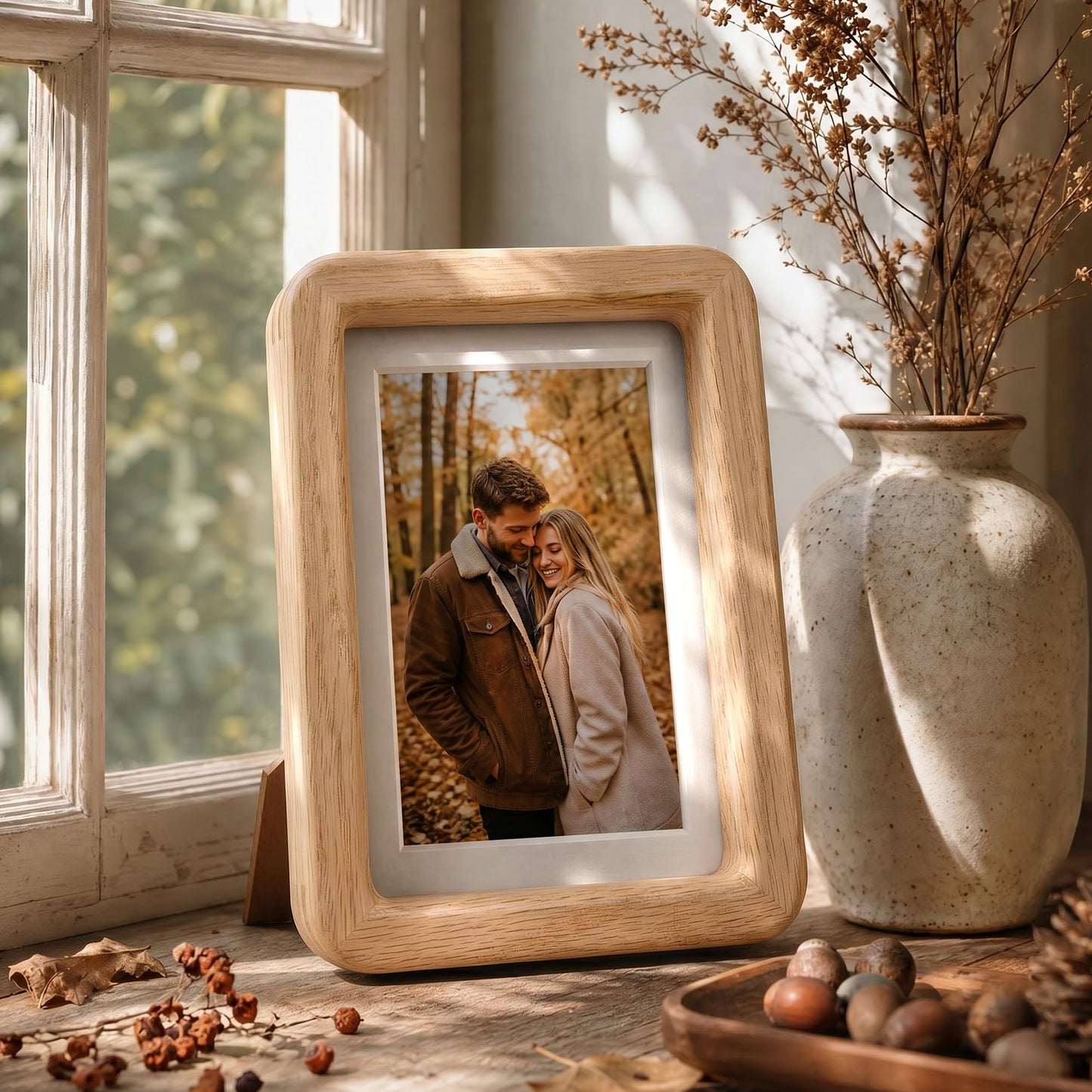 5x7 Picture Frame, USA-Sourced Natural Solid Oak Wood Photo Frame with HD-Tempered Glass, Handcrafted Rounded Corner 5 x 7 Wooden Frame Matted to 4x6 Photos, Wall or Tabletop Display