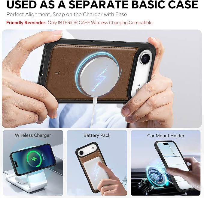 TUCCH Detachable Case Wallet for iPhone Air (6.5") 2025, Wrist Strap, 4 Card Holders RFID Blocking, Wireless Charging, Stand, 2-in-1 Magnetic, PU Leather, Shockproof Folio Cover, Brown