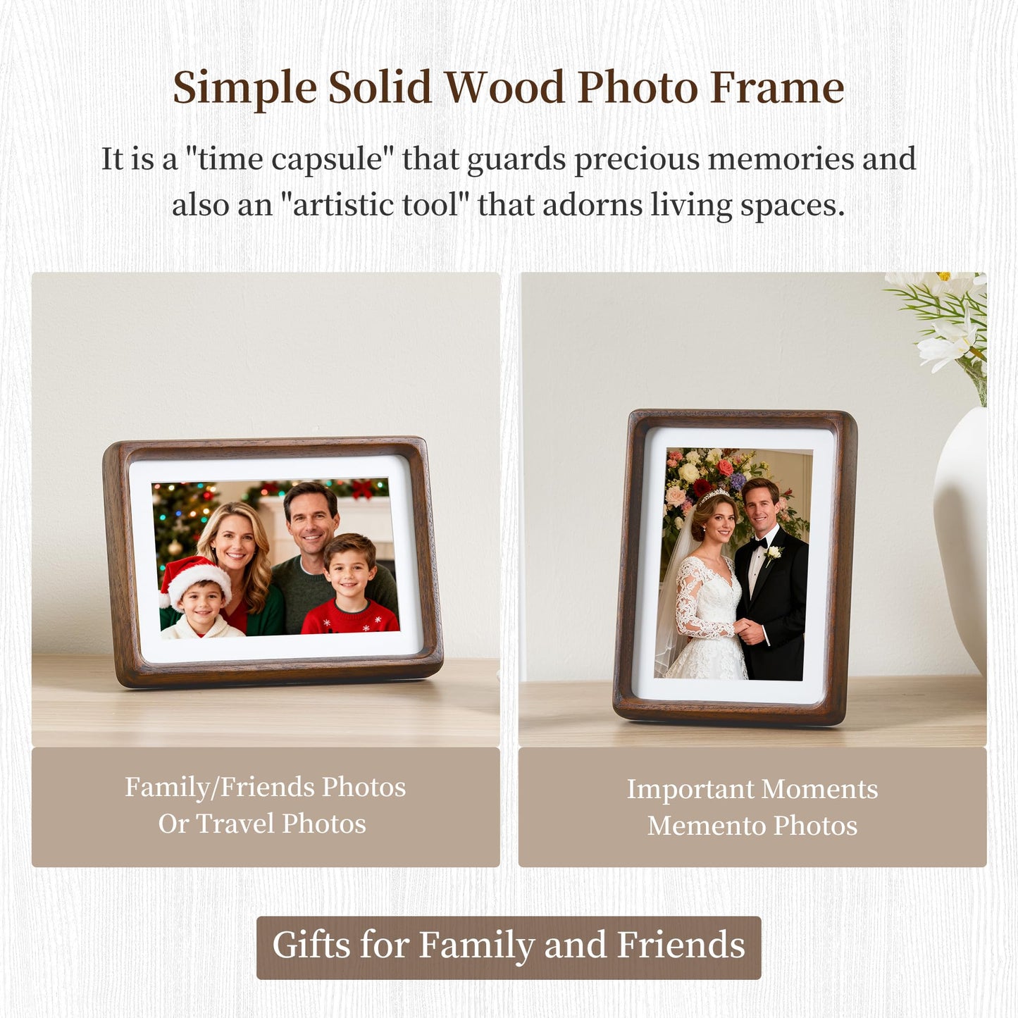 CULER 5 x 7 Picture Frame, Display Pictures 4 x 6 with Mat or 5 x 7 Without, Rustic Farmhouse Wood Photo Frame with Real Glass,Wall Gallery Photo Frames