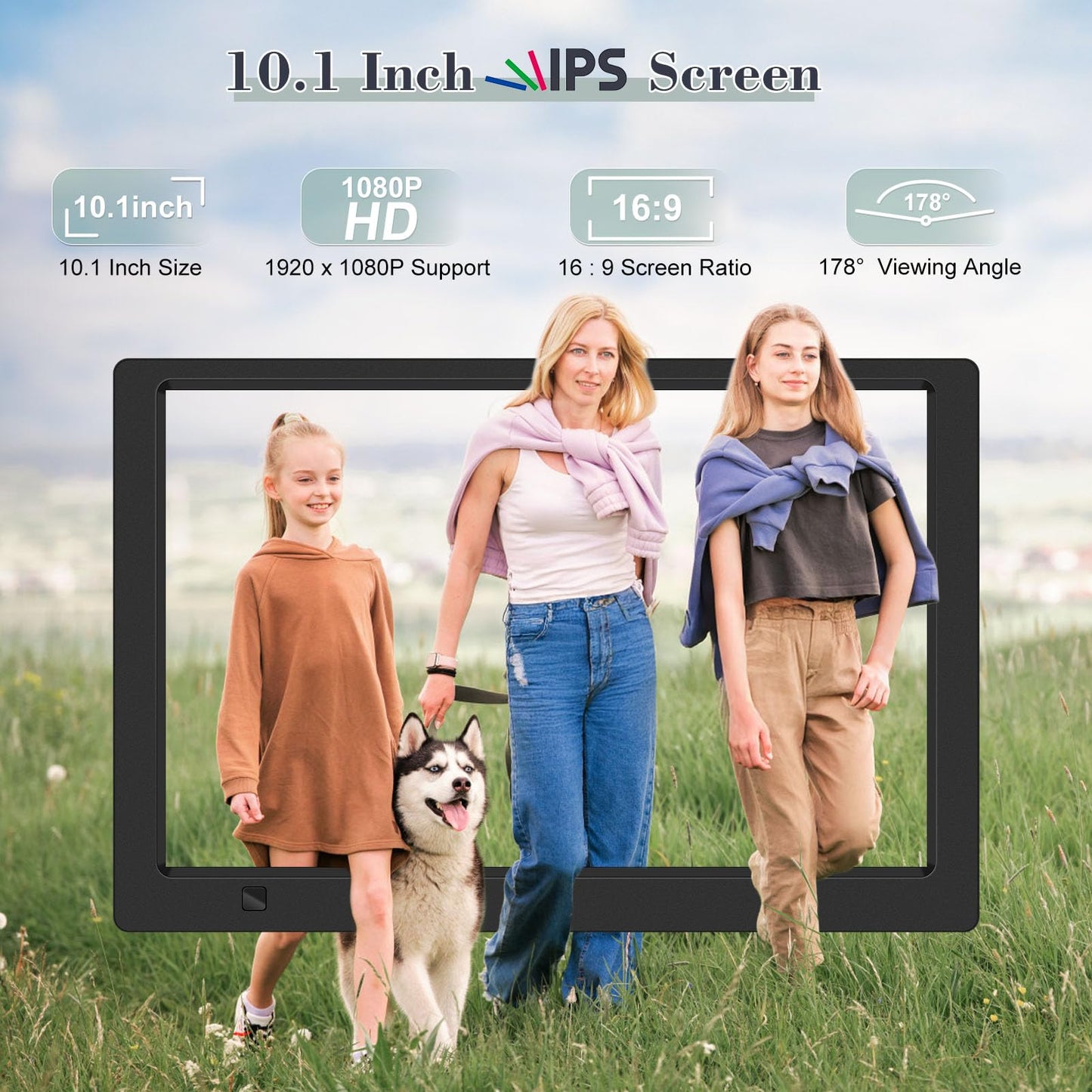KECAG 10.1" Digital Picture Frame, 1080P IPS Digital Photo Frame, No WiFi/App Needed, Plug & Play SD Card & USB, Remote & Motion Sensor, Photos/Videos/Music, Free 32GB USB