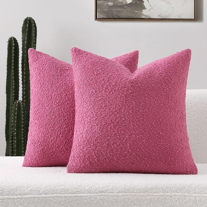 FUTEI Pack of 2 Hot Pink Decorative Throw Pillow Covers 26x26 Inch Soft Cozy Solid Boucle Textured Euro Pillow Shams,Modern Home Decor for Couch Bed Living Room