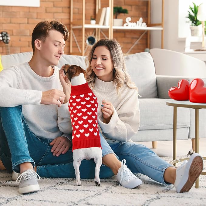 GOYOSWA Valentines Dog Sweater, Dog Valentines Clothes Outfit Knitted Sweaters for Small Medium Large Dogs Pets (Red Heart, X-Large)