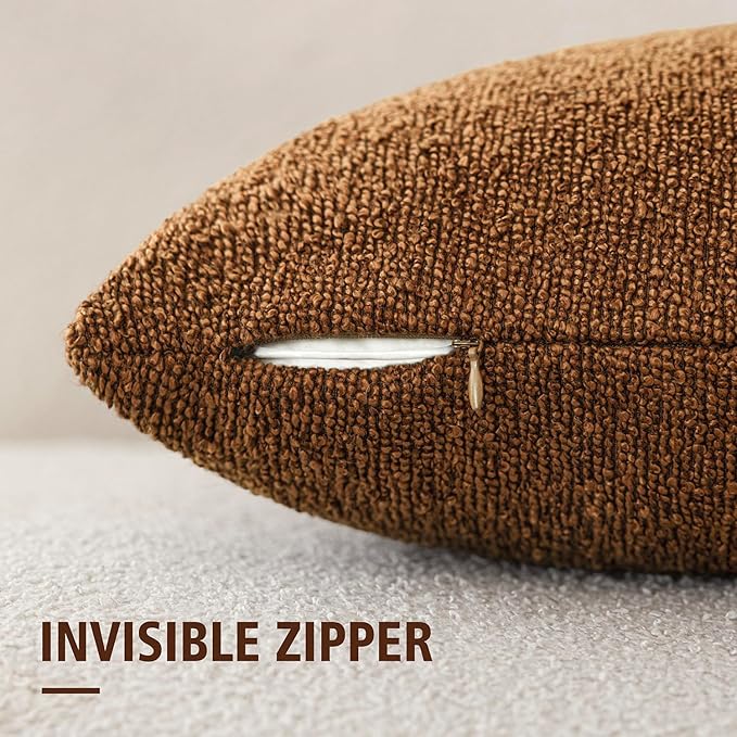 Foindtower Decorative Textured Boucle Throw Pillow Covers Accent Solid Pillow Cases Neutral Soft Cozy Couch Cushion Case for Chair Sofa Bedroom Living Room Home Decor 20x20 Inch,1PC,Hazel Brown