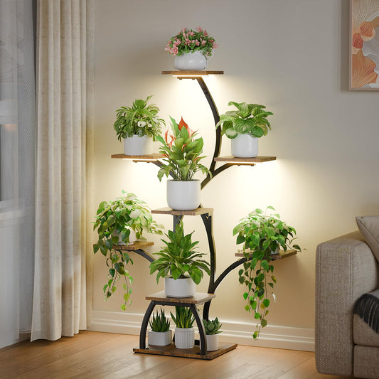 CODACE Plant Stand Indoor with Grow Lights, 6 Tiered Plant Shelf Indoor, 50" Corner Plant Stands for Indoor Plants, Lighted Tree-Shaped Plant Holder, Tall Flower Display Rack for Living Room