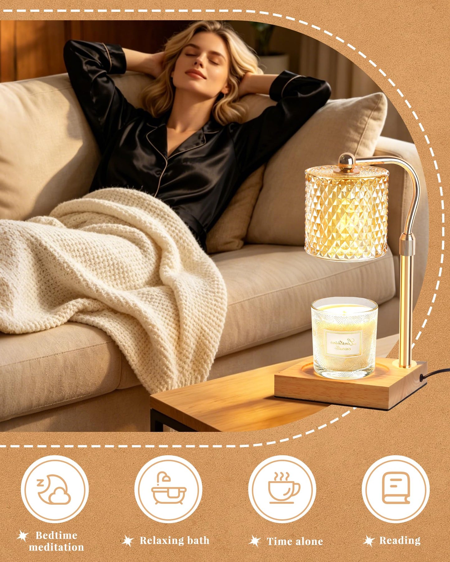 Linstaine Candle Warmer Lamp with Timer Dimmer Adjustable Height, Mothers Day Gifts for Mom, Birthday Gifts for Women, House Warming New Home Decor, Electric Wax Warmer for Jar Candles, Gold