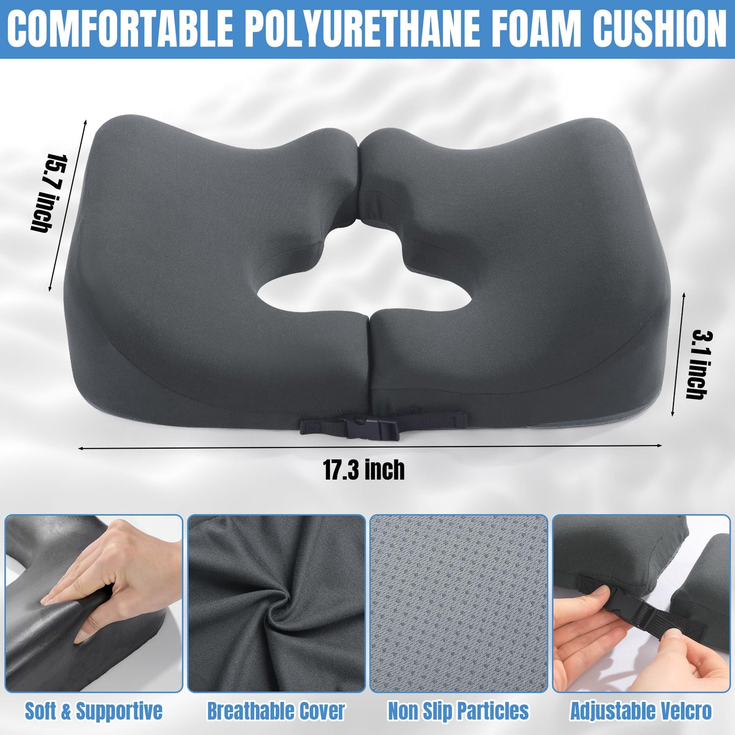 HOMBYS Memory Foam Bed Sore Cushions for Butt,Bedsore Pressure Relief Pillow for Sleeping and Sitting,Cushion for Bed Sores on Buttocks, T Shaped Opening Tailbone Pillow, Patent Pending(Dark Grey)