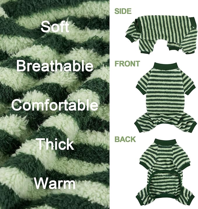 XPUDAC Stripe Dog Sweater Fleece Dog Pajamas Winter Pet Clothes for Small Medium Dogs Girl Boy Doggy Apparel for Cold Weather, Stripe Green, XL