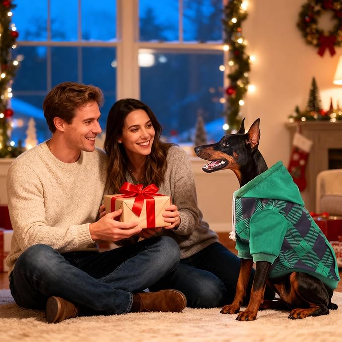 BAOBICUTE Dog Basic Hoodie Soft Dog Clothes Cold Weather Sweaters for Medium Large Dogs Cozy Fabric Warm Sweatshirt with Leash Hole (Green Plaid, XS (Back: 10.24",Chest: 14.96", Neck: 11.42"))