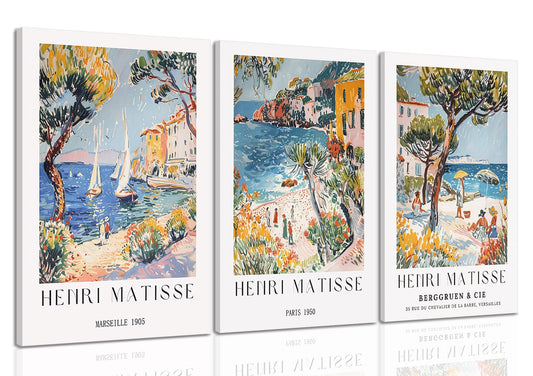 YUFEIART 3 Piece Henri Matisse Wall Art Abstract Amalfi Coast Canvas Art Beach Travel Aesthetic Pictures Wall Decor Vintage Paris Art Prints for Bedroom Living Room 12"x16"