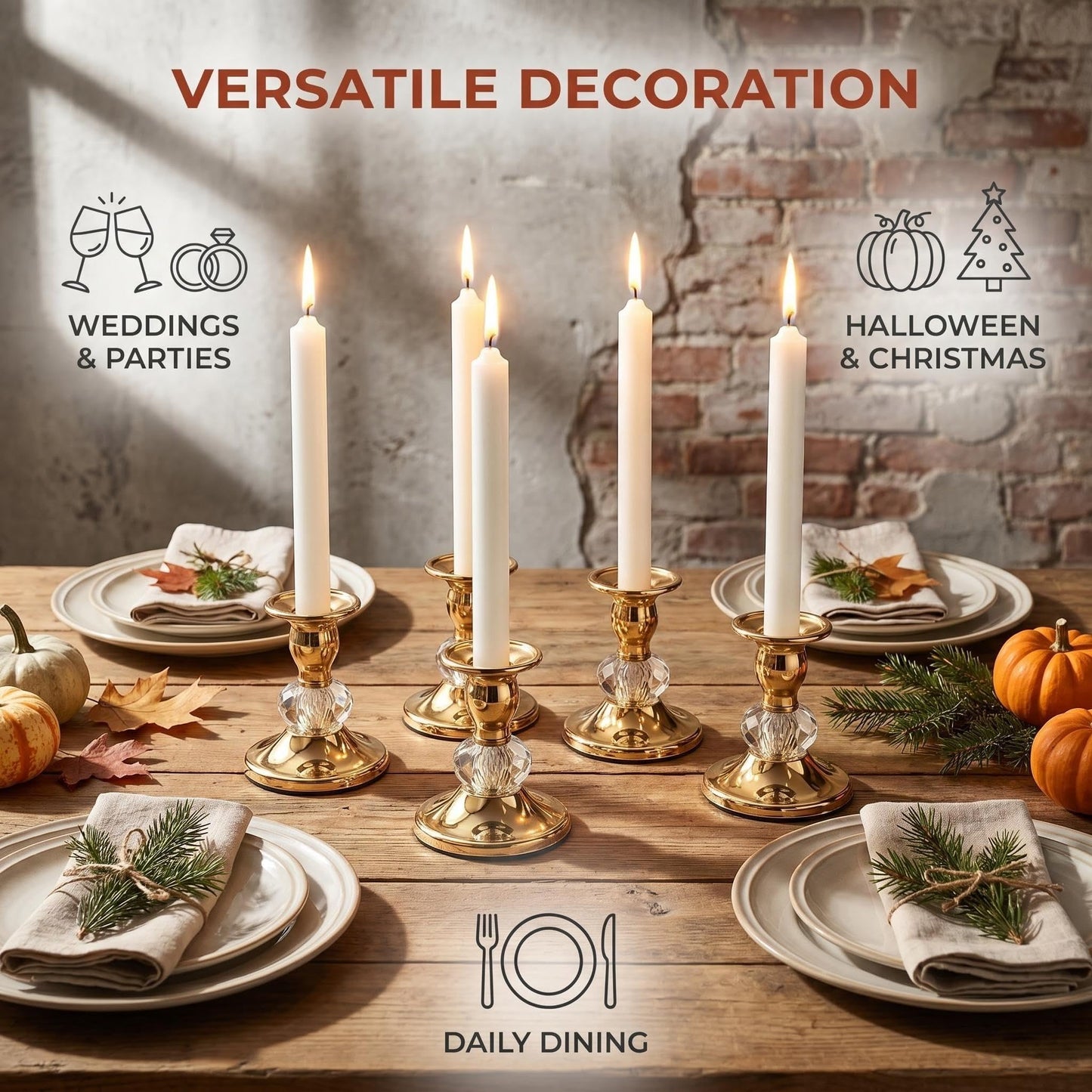 Candlestick Holders Taper Candle Holders, Candle Stick Candle Holder for Table Centerpiece, Wedding Reception, Festive Christmas Mantel Decoration or Home Decor(Gold, 2 Sets(4 Pcs))