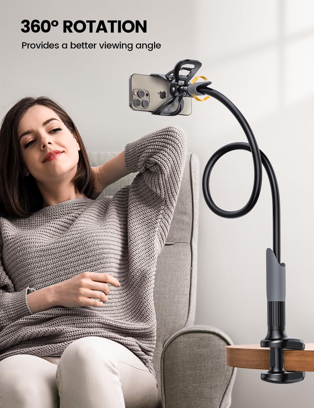 Lamicall Gooseneck Phone Holder for Bed - Cell Phone Mount Clamp Clip, Flexible Long Arm, Overhead Mount for Desk Headboard Bedside, Gifts for iPhone Air 17 Pro Max, 16 15 14 Pro Max and 4-7" Phone