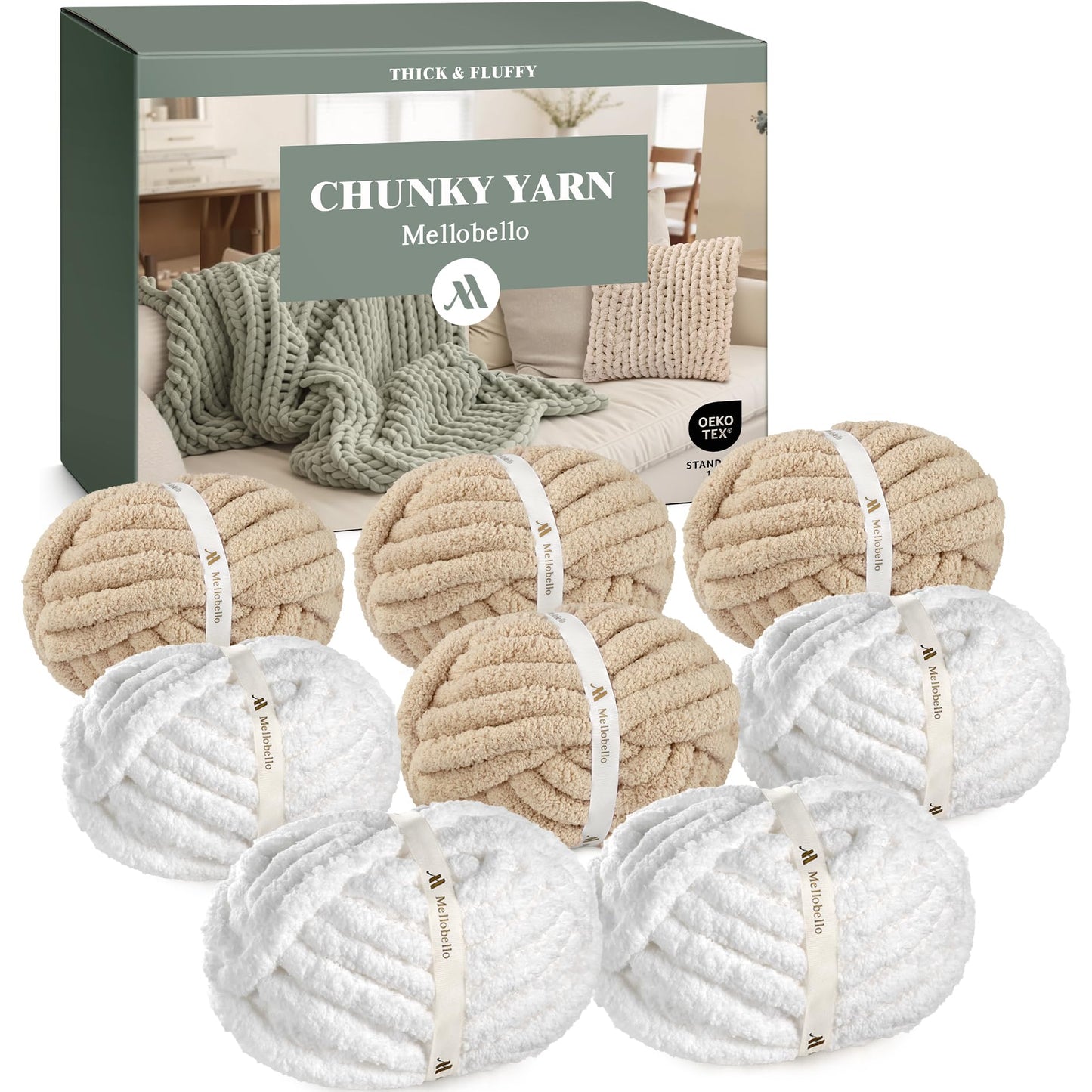 Jumbo Chenille Chunky Yarn for Crocheting - Super Bulky Fluffy Chunky Yarn for Hand Knitting - Extra Thick Soft Blanket Big Yarns 8 Jumbo Pack (27yds,8 oz Each Skein)