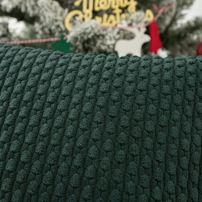 Kevin Textile Christmas Decorative Pillow Covers Set of 2 Striped Plush Corduroy Rectangle Lumbars Boho Home Decor Cushion Covers for Couch Sofa Bed Living Room 12x20 Inch, Army Green