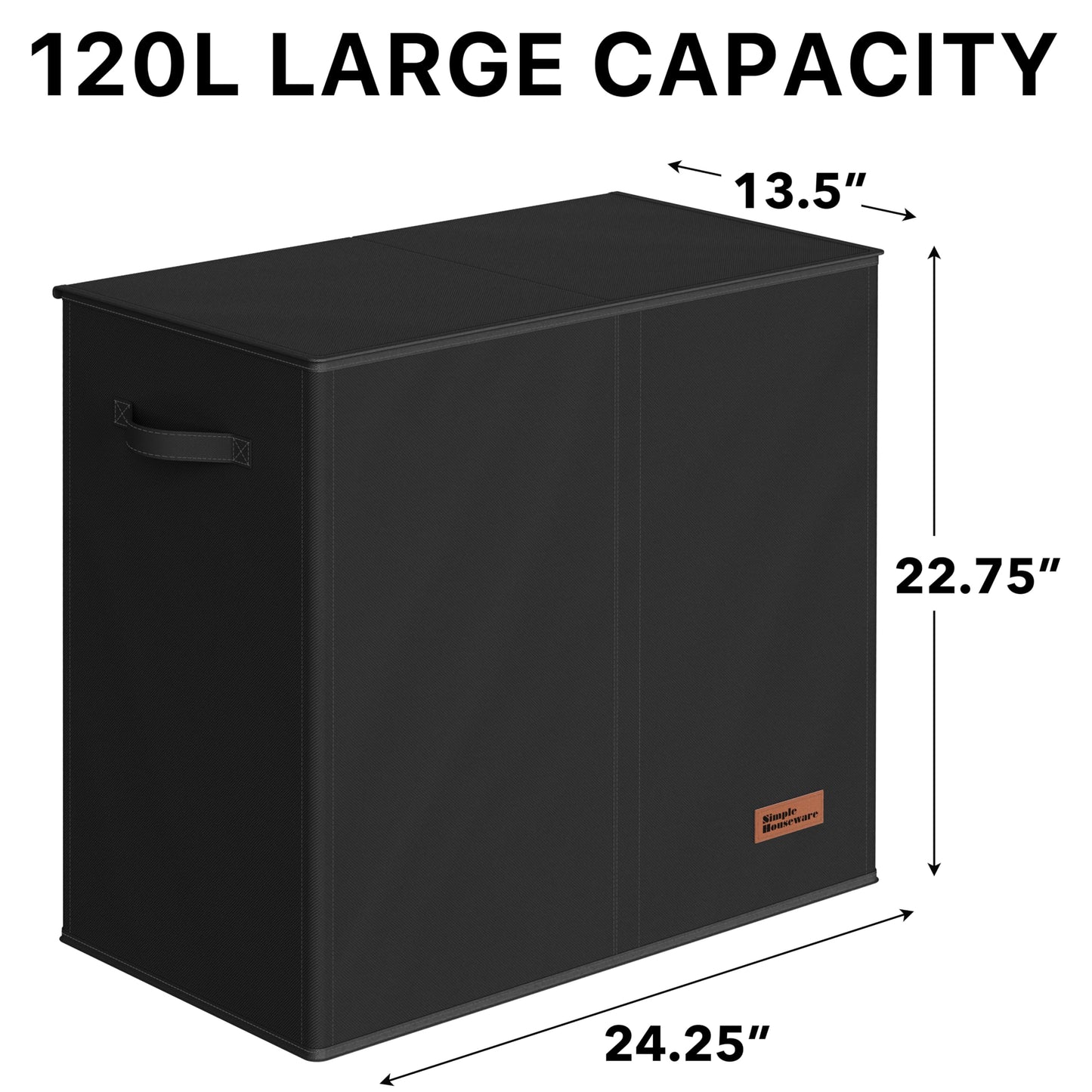 Simple Houseware Double Laundry Hamper with Lid and Removable Bags, Black