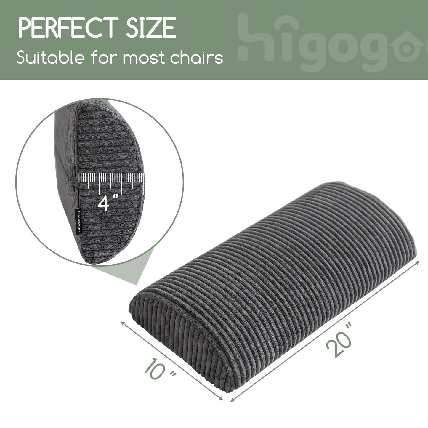 HIGOGOGO Lumbar Support Pillow for Recliner Chair/Accent Chair/Couch, Memory Foam Back Support Cushion for Elderly, Recliner Cushions for Back Rest, Pain Relief, Reading, Washable Cover, Dark Grey