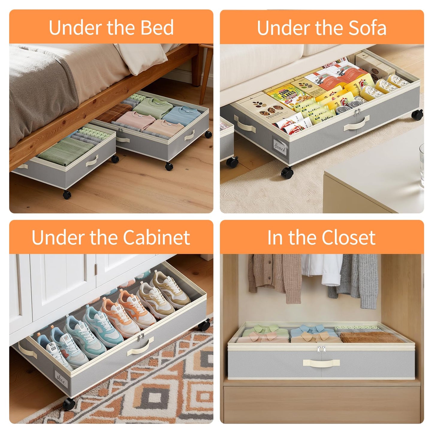 Yecaye 80L Under Bed Storage with Wheels, 2 Pack Under Bed Storage Containers with Lids for Clothes, Shoes and Blankets, Metal Rolling Underbed Storage Drawers for Bedrooms and Dorms, Grey