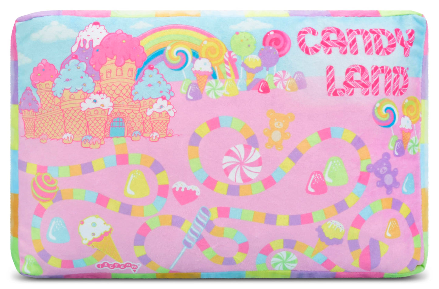 iscream Candy Land Board Game 17.5" x 11.5" Pillow Set with 4 Plushie Game Pieces