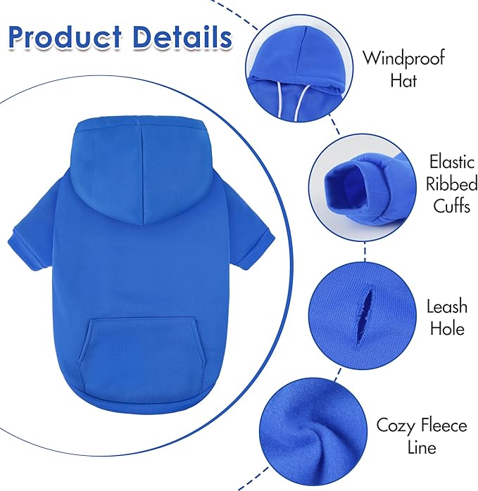 BAOBICUTE Dog Basic Hoodie Soft Dog Clothes Cold Weather Sweaters for Medium Large Dogs Cozy Fabric Warm Sweatshirt with Leash Hole (Blue, XL (Back: 24.8",Chest: 33.86", Neck: 25.2"))