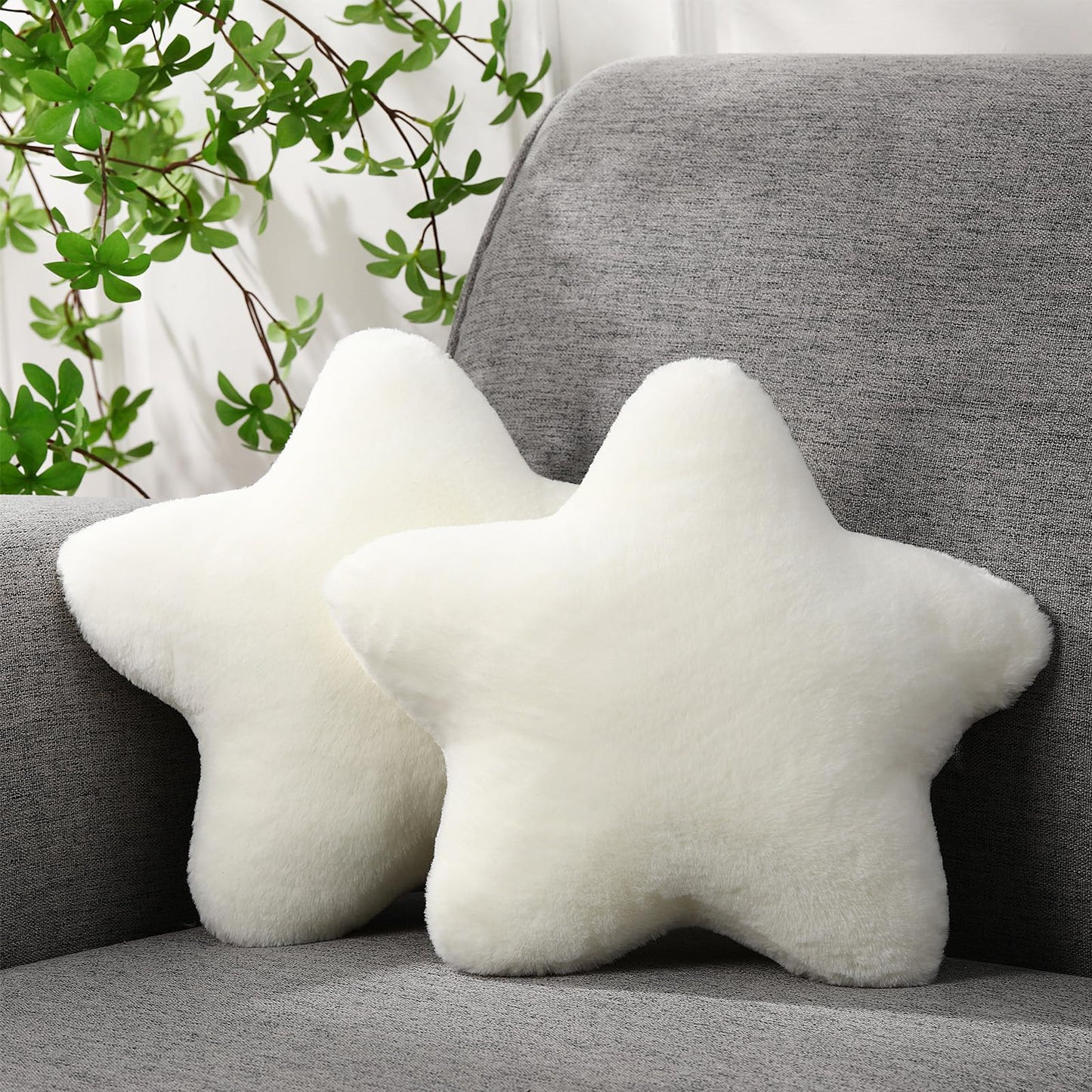 Beeveer 2 Pcs 11 Inch Star Pillow Decorative Star Shaped Throw Pillow Gift Cute Aesthetic Soft Plush Floor Cushions Room Decor for Bedroom Living Room Sofa Bed(Beige)