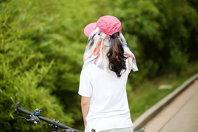 icolor Women Sun Hats UPF 50 Sun Protection Hat Summer Outdoor Neck Shield Flap Visor Hat Ponytail Hats Wide Brim Beach Hat