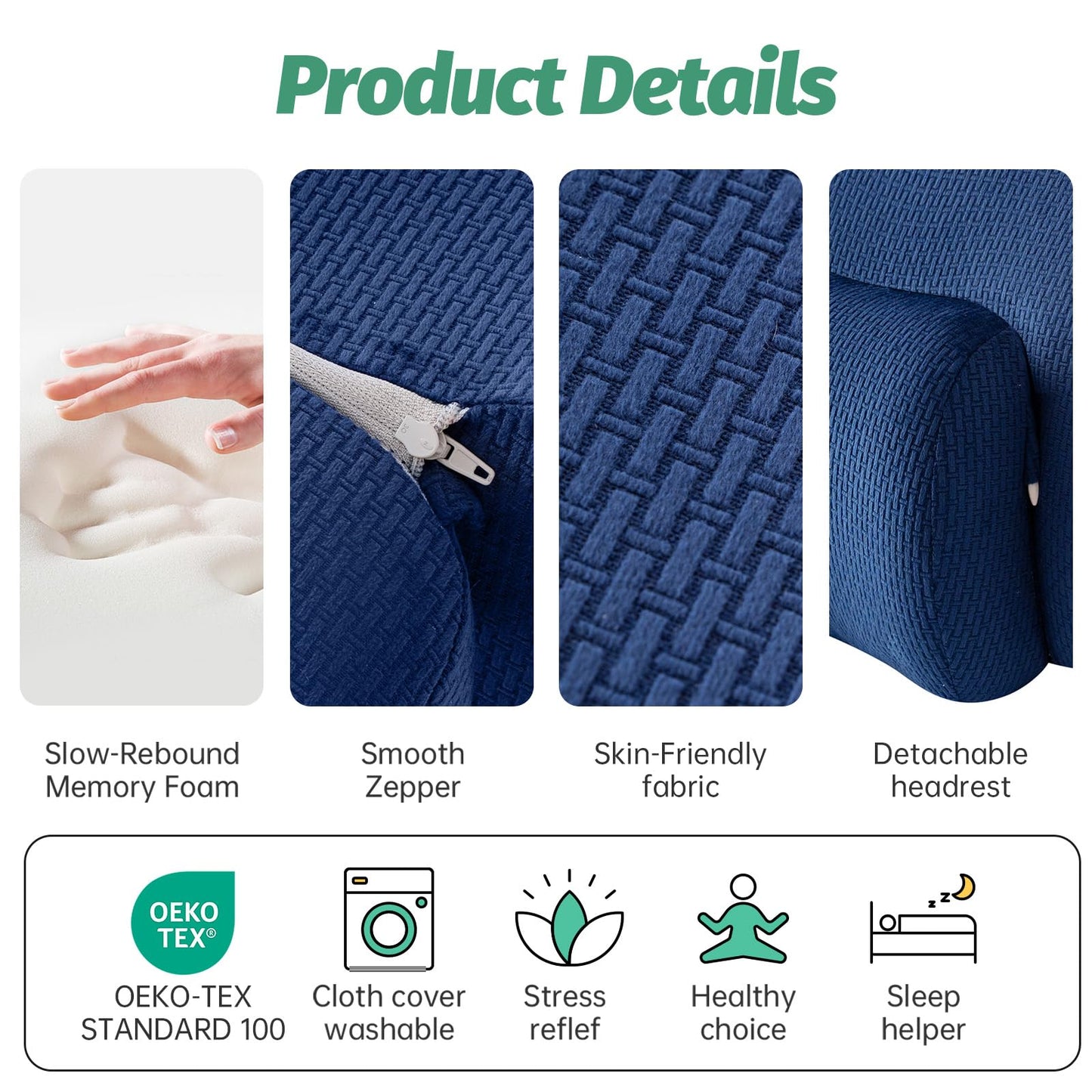 xiaomubiao Extra Large Ergonomic Memory Foam Wedge Pillow for Stomach Sleeping, Reading & Back Support, Firm King Size Prone Pillow for Acid Reflux & Leg Pain Relief, Washable Cover