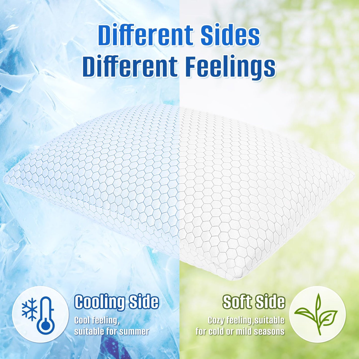 CushyOasis Cooling Pillow for Sleeping, Pillows Queen Size Set of 2, CertiPUR-US Shredded Memory Foam Pillows for Hot Sleepers, Adjustable Firm Pillow for Side, Back, Stomach Sleepers, Gray