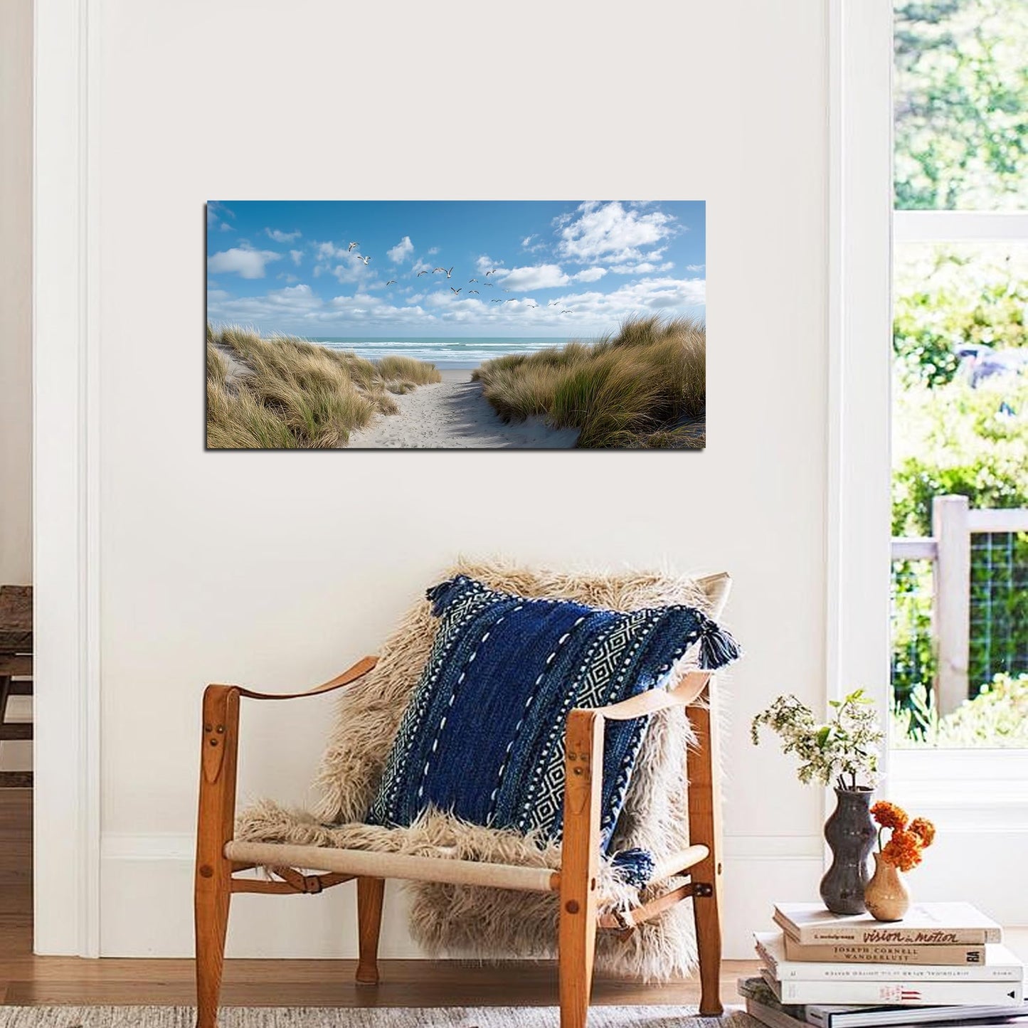 Trogonup Blue Coastal Wall Art for Living Room Ocean Seascape Canvas Print with Seagulls Nature Modern Artwork for Bedroom Office Home Decor 20x40 Inch