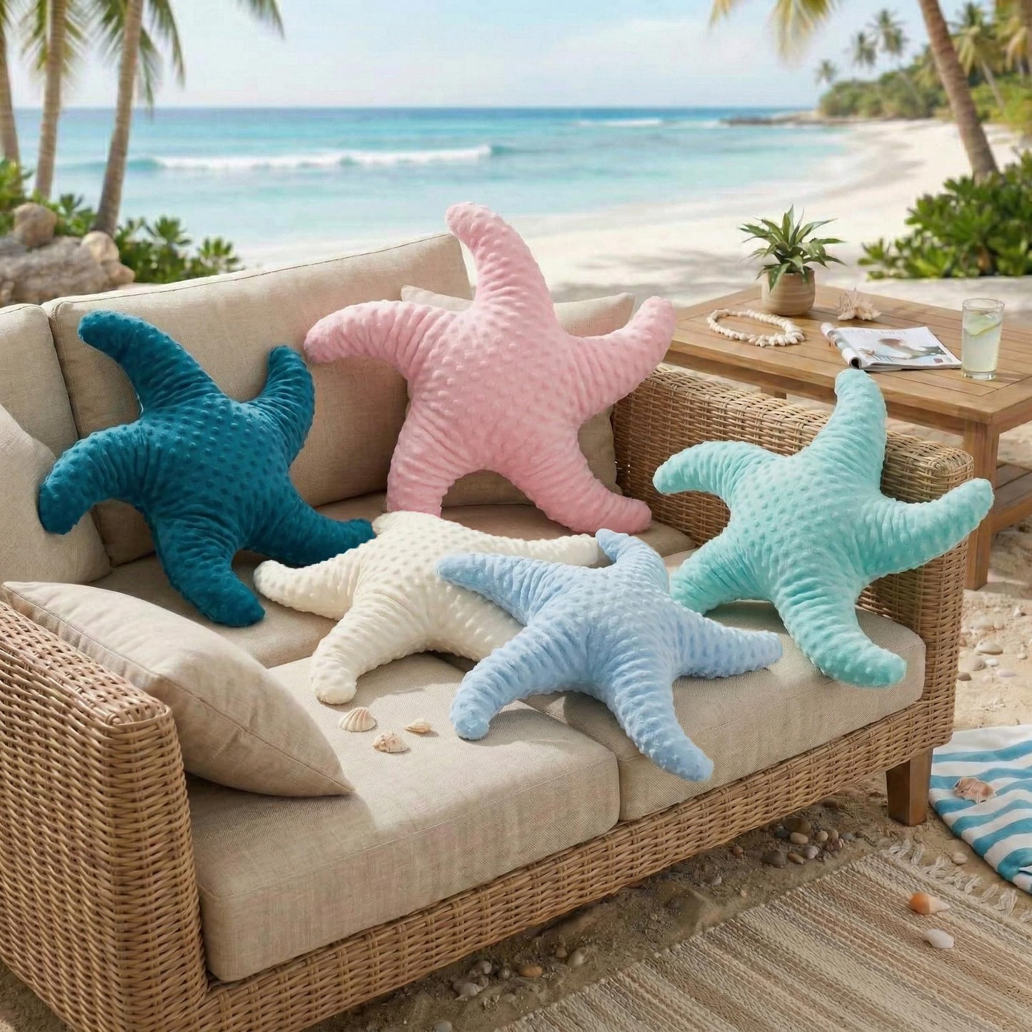 XIAIJIA Starfish Pillow Decorative Throw Pillow, 19.68x19.68 Inch Coastal Beach Pillow, Ocean Decor Beach Themed Room Accent Pillow for Couch Bed Bedroom（White）