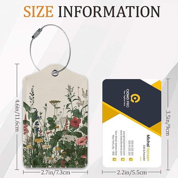 Floral Luggage Tags for Suitcases, 3 Pack Leather Bag Tag Identifiers with Stainless Steel Loop and Address Card for Men Women
