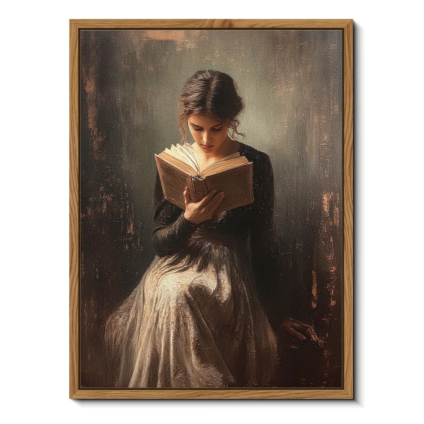 AIMAILON Framed Canvas Wall Art Retro Rustic Girl Reading Book Prints Study Artwork Small House Room Bedroom Living Room Decor Paintings Size 12x16