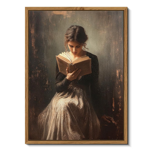 AIMAILON Framed Canvas Wall Art Retro Rustic Girl Reading Book Prints Study Artwork Small House Room Bedroom Living Room Decor Paintings Size 12x16