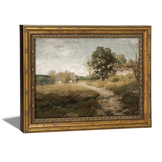 Vintage Gold Framed Canvas Wall Art Rustic Farmhouse Wall Decor Retro Rural Country Road Landscape Painting Poster Artwork for Living Room Bedroom 9x11Inch