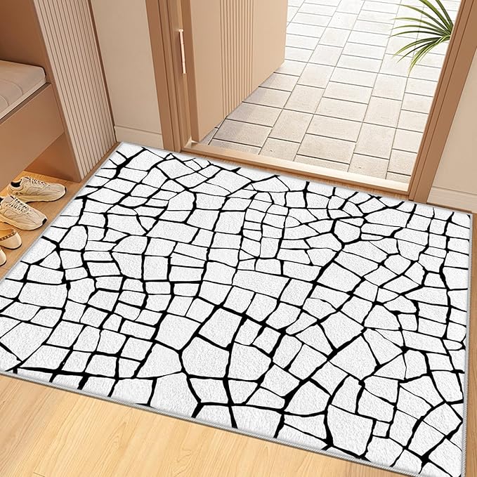 Black and White Area Rug, Abstract Rug, Contemporary Minimalist Rugs, Geometric Cracks Area Rugs, Modern Geometric Carpet for Living Room, Washable Non Slip Home Decor Mat 7x9