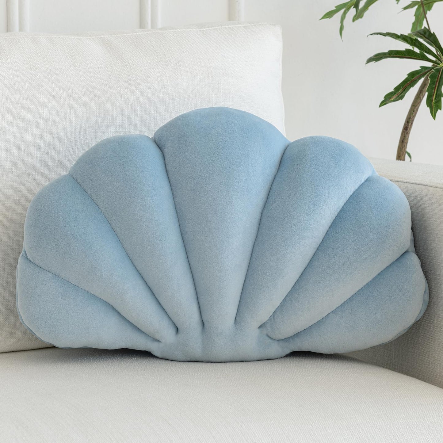 ZCNYCLAM Shell Pillow, Shell Shaped Decorative Throw Pillows with Velet for Couch Bed, Cute Seashell Beachy Room Decor Aesthetic Throw Pillows for Bedroom Living Room(13x10 Inches, Dusty Blue)